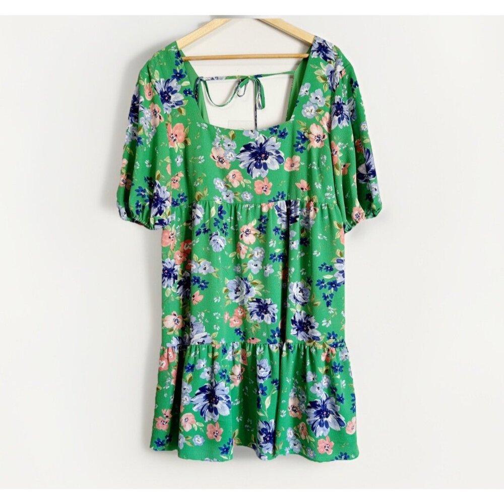 BCBG Paris Kelly Green Tie Back Babydoll Tiered Dress Women’s XL Lined